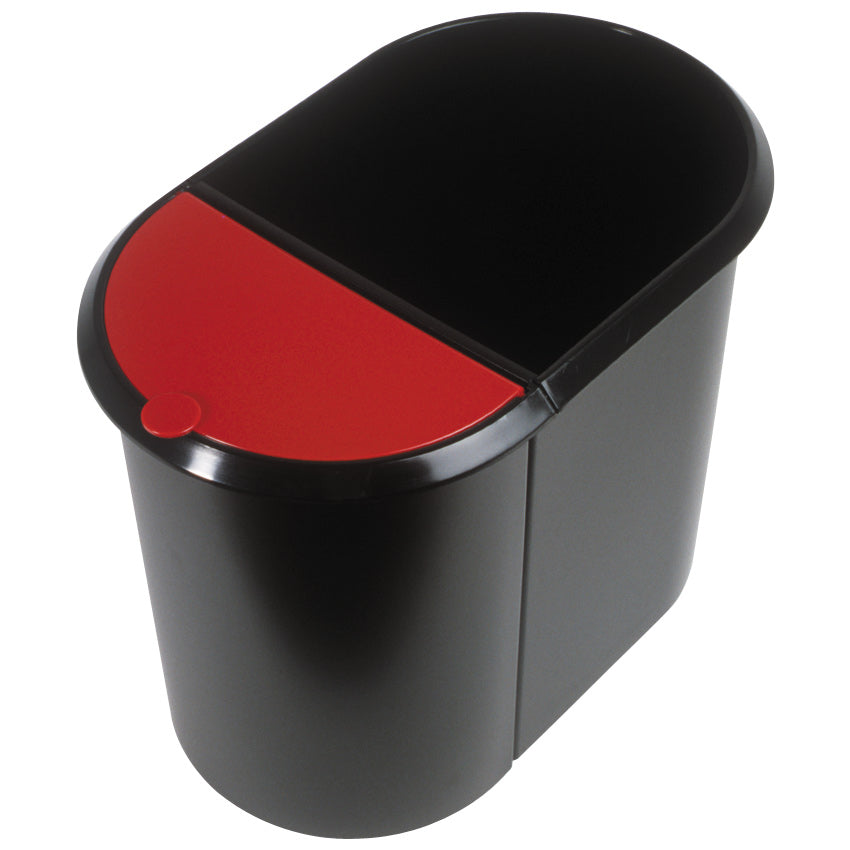 Helit Systempapierkorb – 20 + 9 l, mit Deckel – Kunststoff, schwarz – B × H × T 270 × 343 × 440 mm