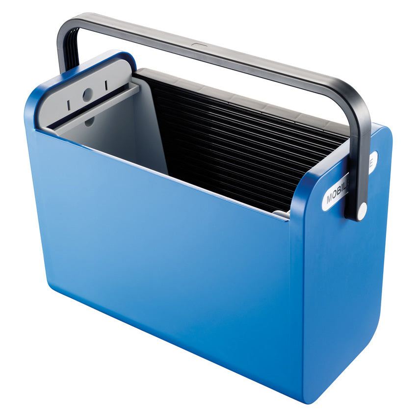 Helit Hängemappen-Box A4 – für 25 Hängemappen, mit Tragegriff, stapelbar, 425 × 375 × 200 mm, Schwarz/Blau
