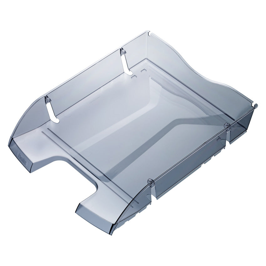 Helit Briefkorb – mit Beschriftungsfeld, glänzend, grau transparent, B 275 × H 66 × T 355 mm