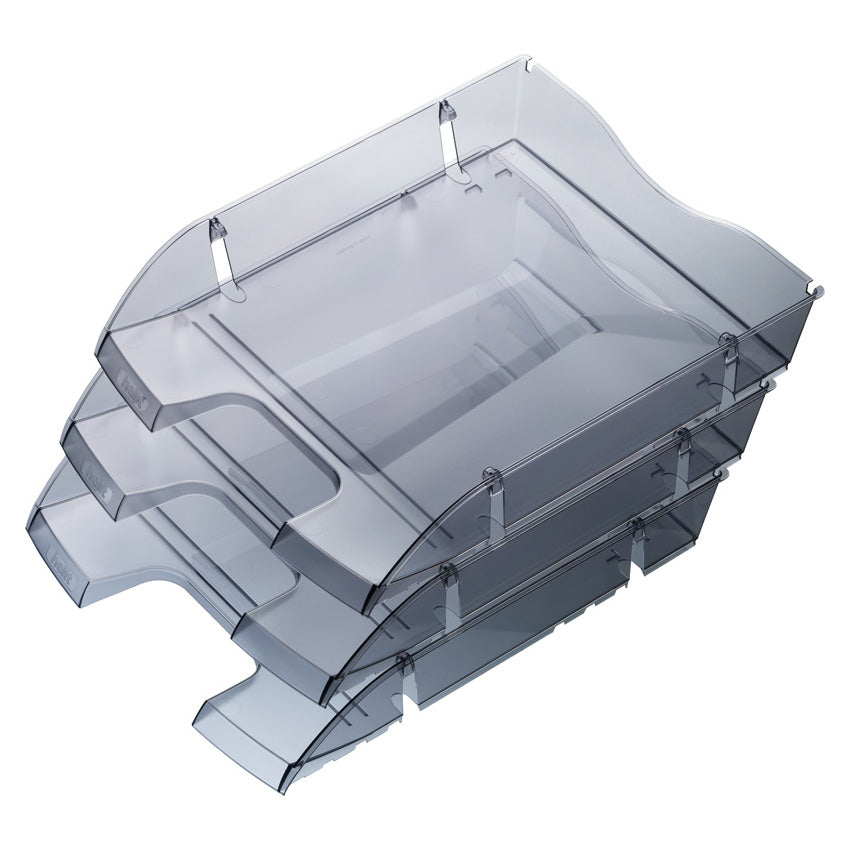 Helit Briefkorb – mit Griffausschnitt, mit Beschriftungsfeld, glänzend, grau, B 275 × H 66 × T 355 mm
