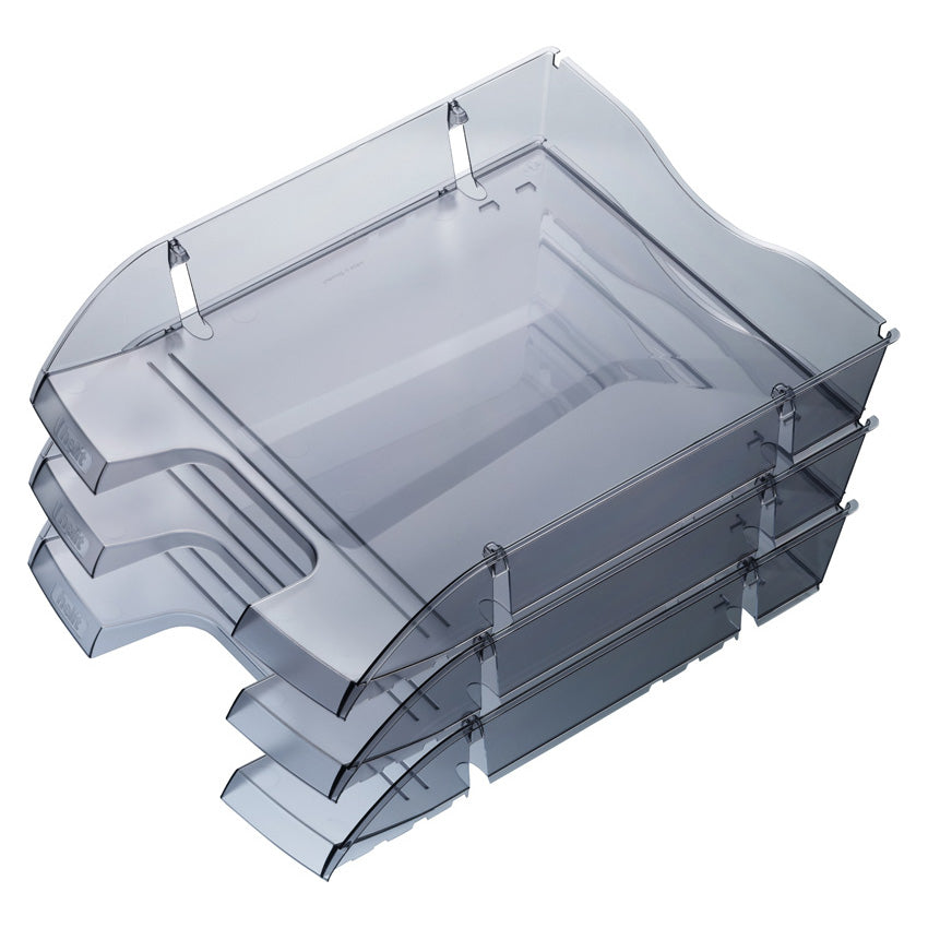Helit Briefkorb – mit Beschriftungsfeld, glänzend, grau transparent, B 275 × H 66 × T 355 mm