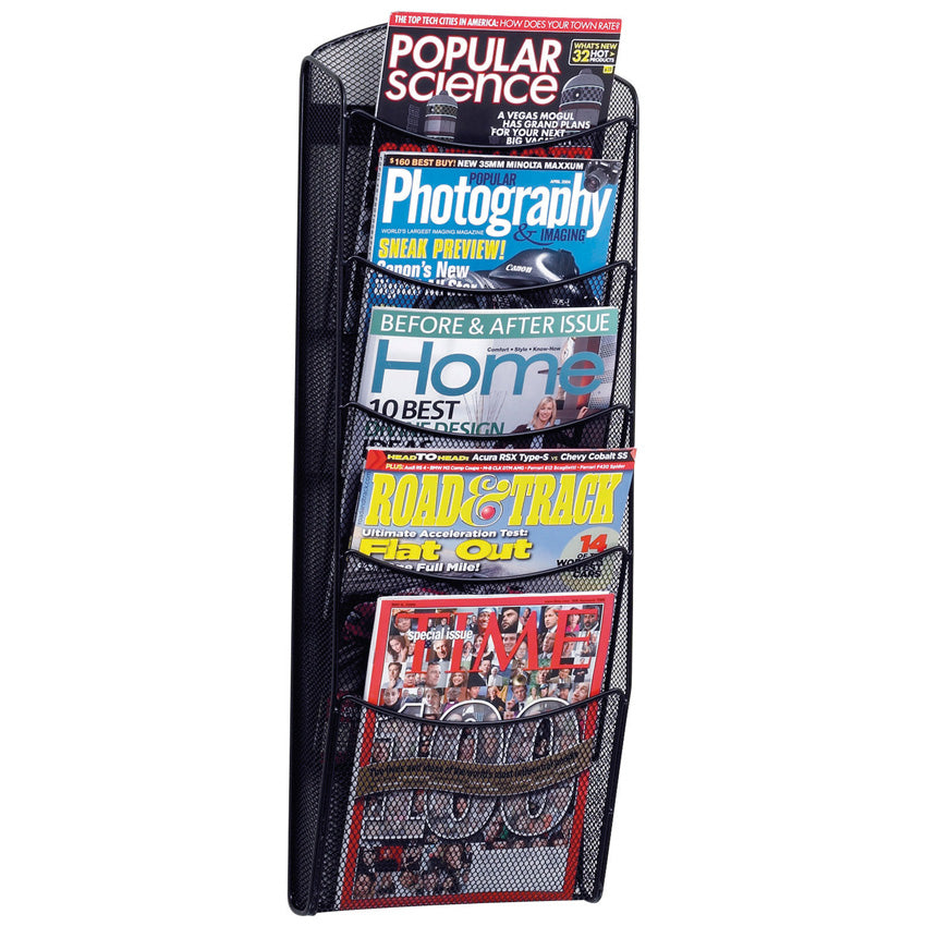 Helit Wandprospekthalter the news network Mesh – für A4 hoch, 5 Fächer, schwarz, Metall, 260 × 95 × 718 mm