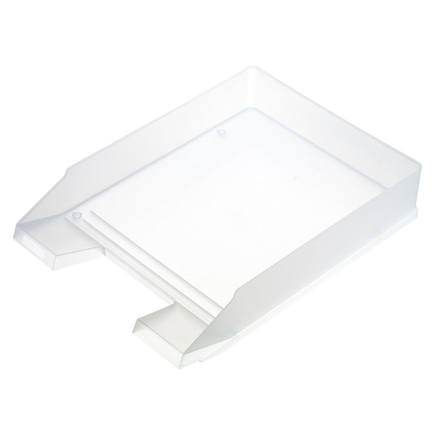 Helit Briefkorb – mit Griffausschnitt, mit Beschriftungsfeld, matt, weiss transparent, B 245 × H 67 × T 347 mm