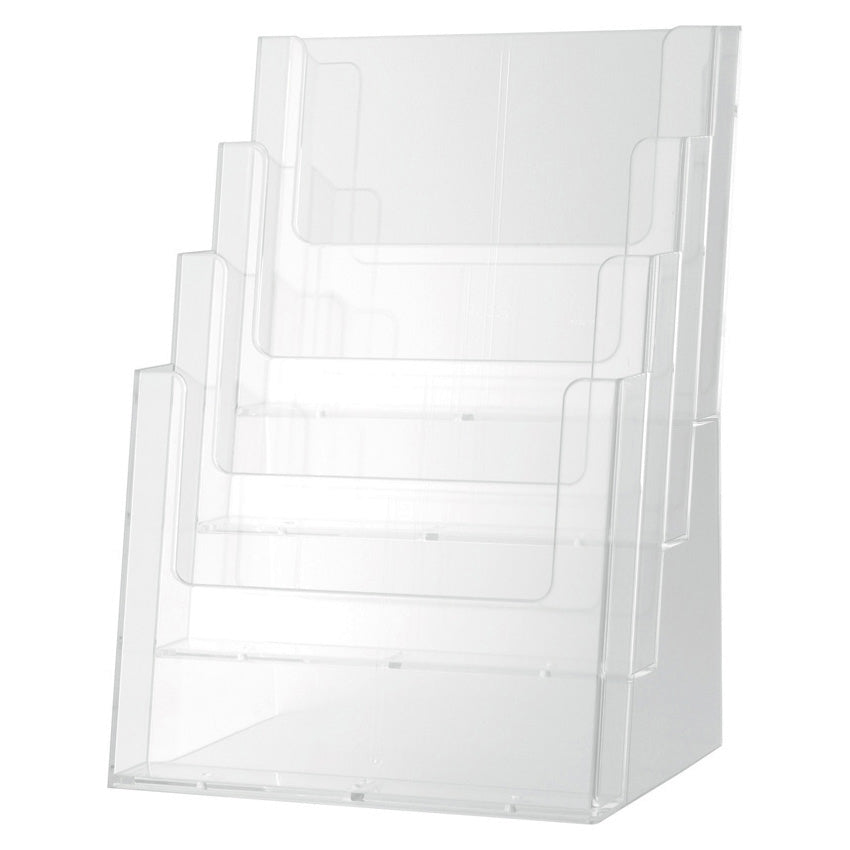 Helit Tischprospekthalter – für A4 hoch – 4 Fächer, Kunststoff, transparent, the helpdesk, 240 × 340 × 192 mm