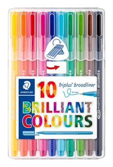 STAEDTLER triplus Broadliner 338 Fineliner Set – 10 Stk., 0,8 mm, 10 Farben, nachfüllbar