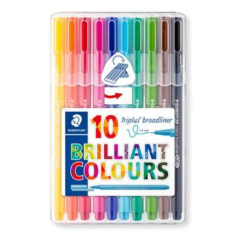 STAEDTLER triplus Broadliner 338 Fineliner Set – 10 Stk., 0,8 mm, 10 Farben, nachfüllbar