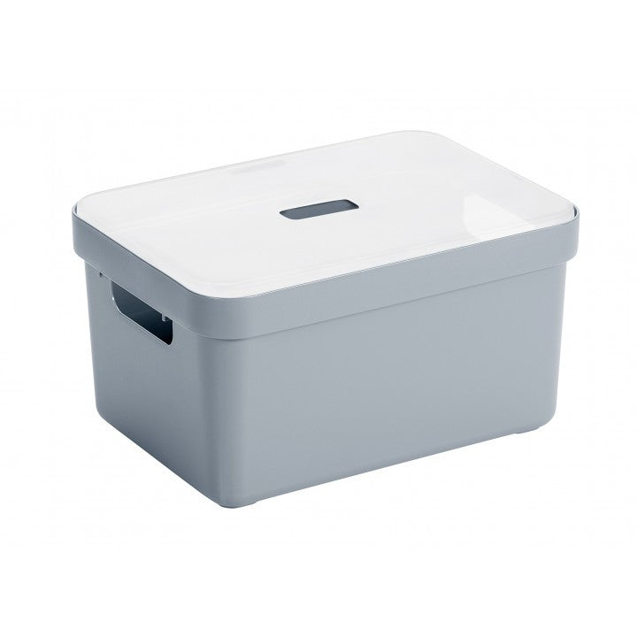 Sunware Aufbewahrungsbox 13 L (mit Deckel) – Kunststoff – Grau – mit Griffen – 255 × 183 × 355 mm