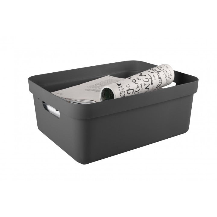 Sunware Aufbewahrungsbox 24 L (mit Deckel) – Kunststoff – Anthrazit – mit Griffen – 355 × 183 × 453 mm