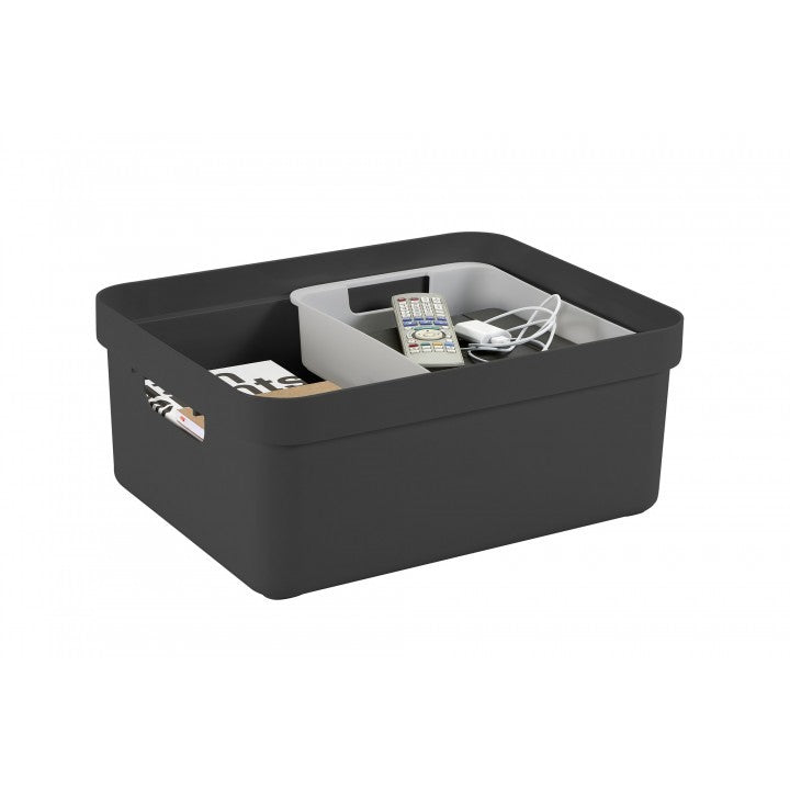 Sunware Aufbewahrungsbox 24 L (mit Deckel) – Kunststoff – Anthrazit – mit Griffen – 355 × 183 × 453 mm