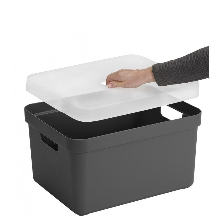 Sunware Aufbewahrungsbox 32 L (mit Deckel) – Kunststoff – Anthrazit – mit Griffen – 355 × 243 × 455 mm