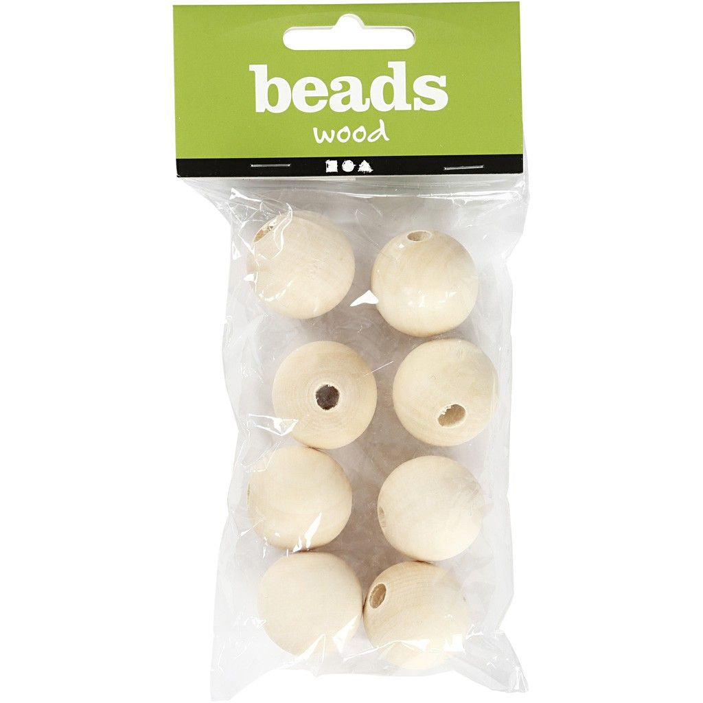 Creativ Company Holzperlen, rund – braun – Ø 25 mm, Loch 4,5 mm – 8 Stk.