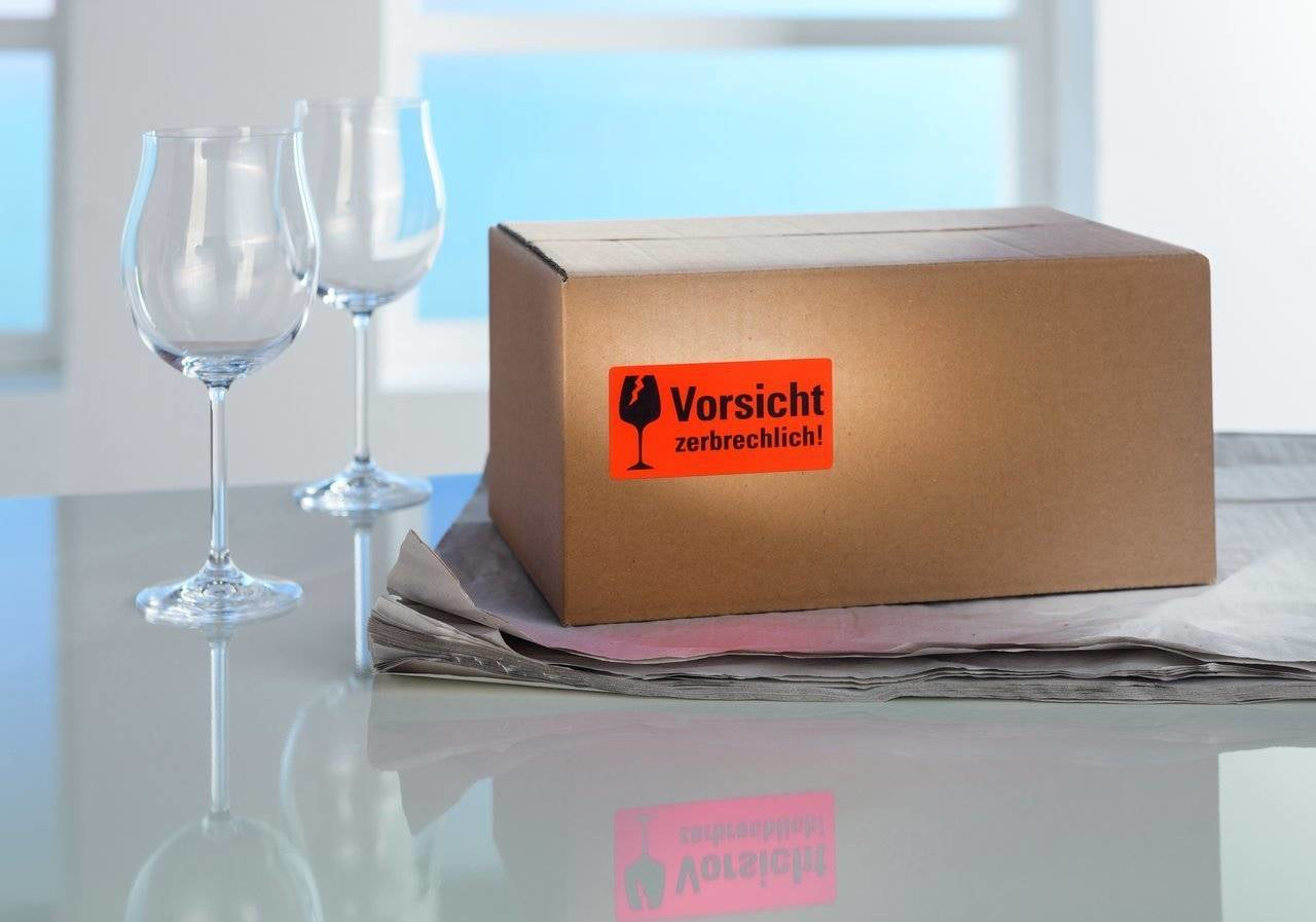 AVERY Zweckform Vorsicht zerbrechlich Etiketten – 100 × 50 mm, permanent, rot, Rolle, 200 Stk.
