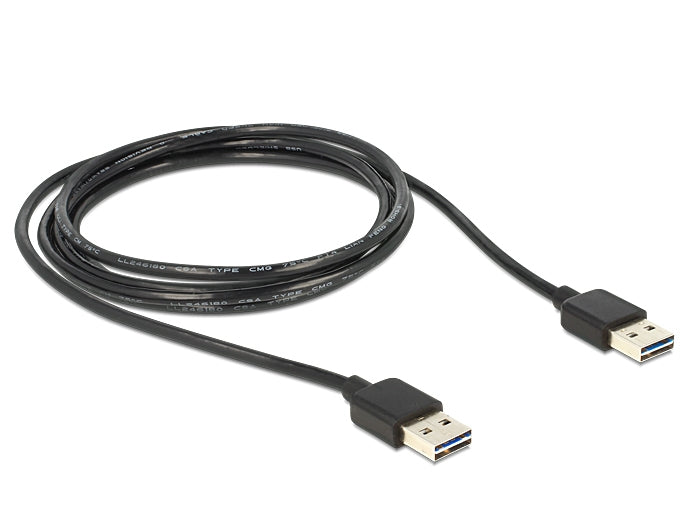 DeLOCK USB-A auf USB-A Kabel – USB 2.0 (480 Mbit/s) – 2 m – Goldstecker – Schwarz