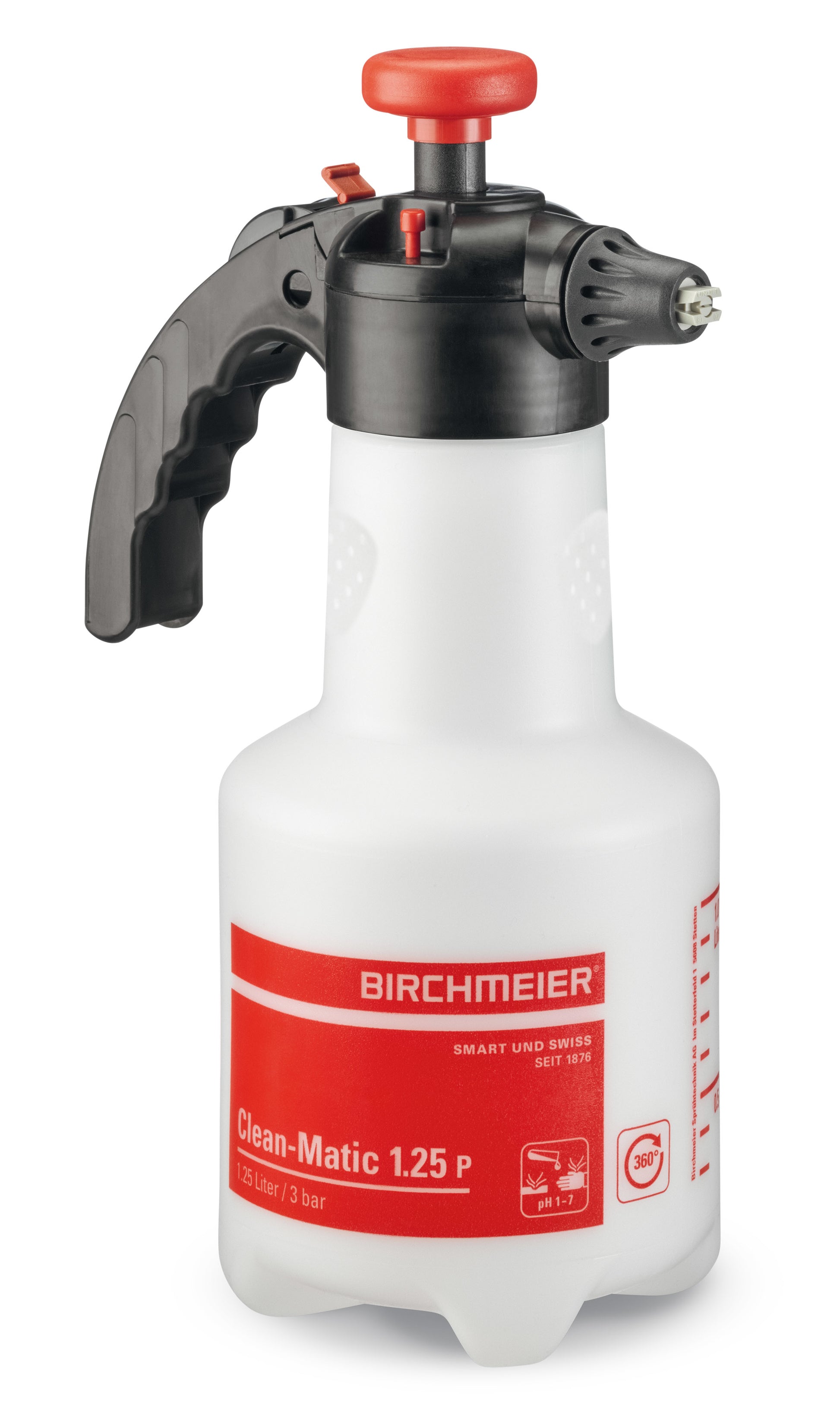 Birchmeier Drucksprüher Clean-Matic 1.25P – 1,25 l – rot, schwarz, weiss – Kunststoff