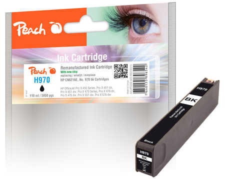 Peach Tintenpatrone 970 (CN621AE), schwarz, 110 ml, kompatibel – für HP OfficeJet Pro X 450/451/476 und andere