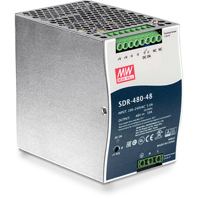 TRENDnet TI-S48048 DIN-Schienen-Netzteil 480 W (48 V, 10 A) – Aktiver PFC, 94% Wirkungsgrad, Kurzschluss-/Überlastschutz