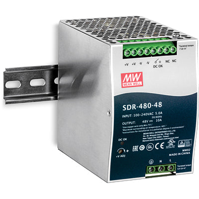 TRENDnet TI-S48048 DIN-Schienen-Netzteil 480 W (48 V, 10 A) – Aktiver PFC, 94% Wirkungsgrad, Kurzschluss-/Überlastschutz