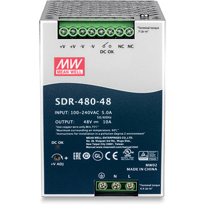 TRENDnet TI-S48048 DIN-Schienen-Netzteil 480 W (48 V, 10 A) – Aktiver PFC, 94% Wirkungsgrad, Kurzschluss-/Überlastschutz