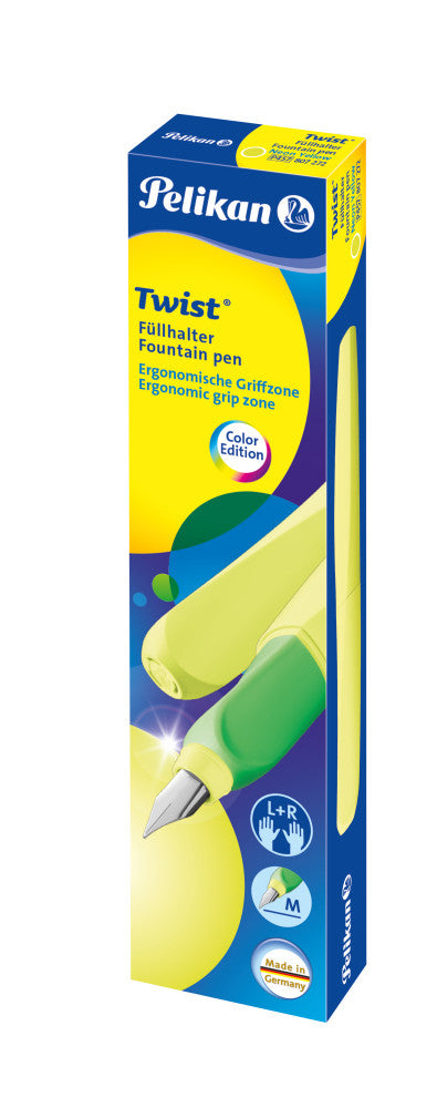 Pelikan Twist – Federspitze M – für Rechts- & Linkshänder – Neongelb, Blau – Patronen