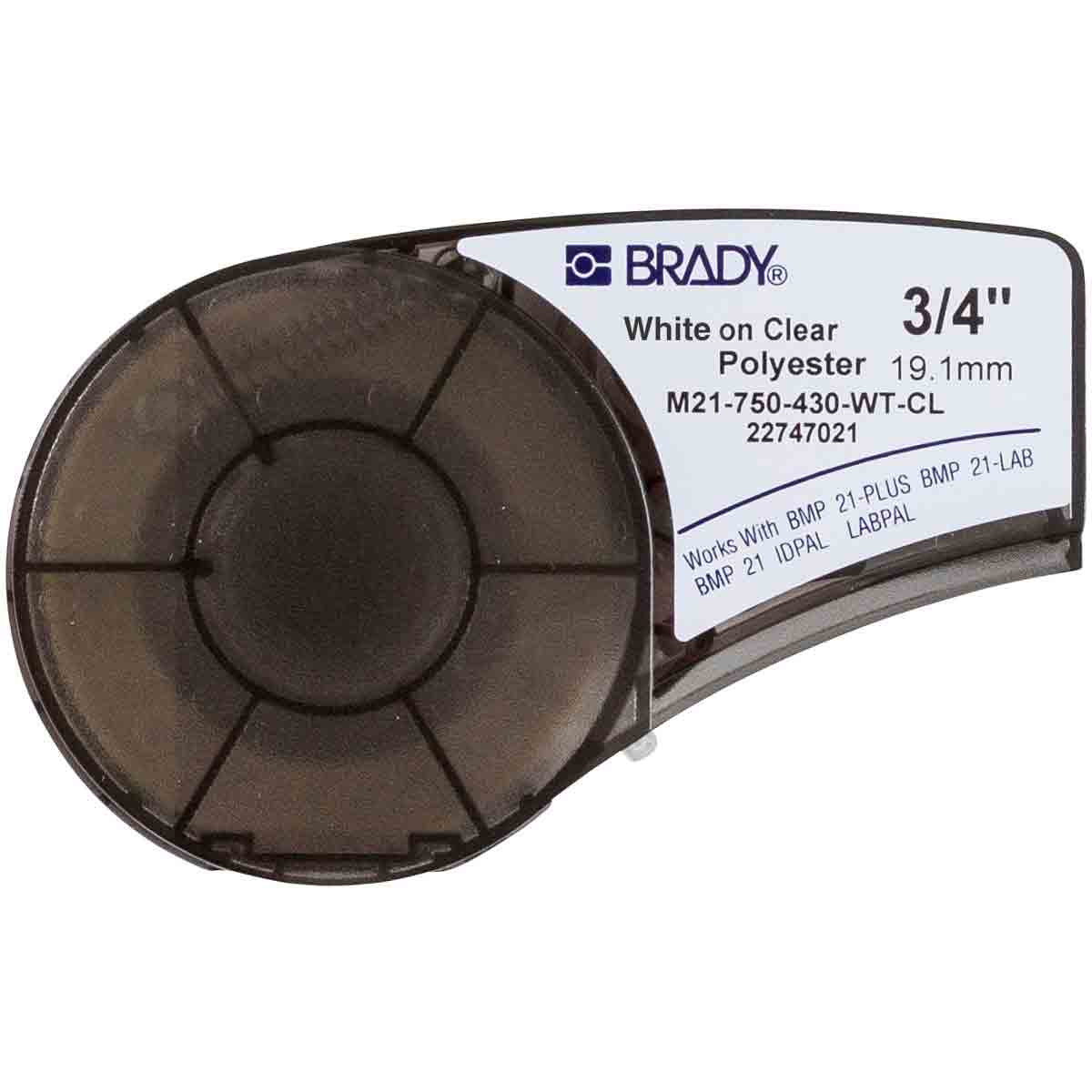Brady BMP21 Schriftband – Transparent – 19 mm × 6,4 m, Polyester, glänzend – für BMP21