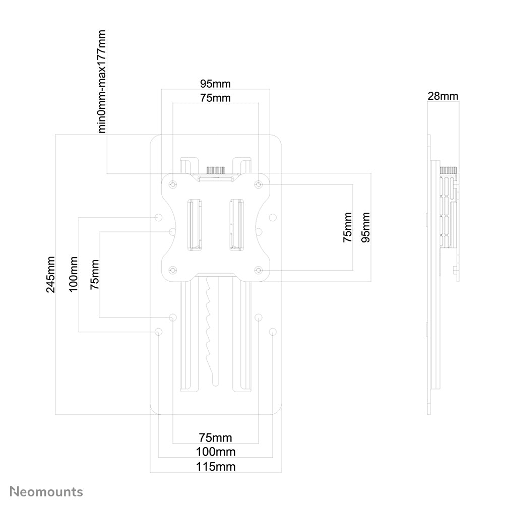 Neomounts VESA-Adapterplatte – Klemme/Durchführung – 1 Monitor – bis 27" – VESA 75×75/100×100 mm