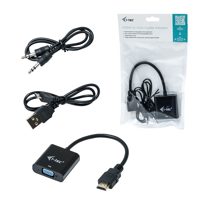 i-tec HDMI auf VGA Adapter, 1920×1080@60 Hz, 15 cm, vergoldet