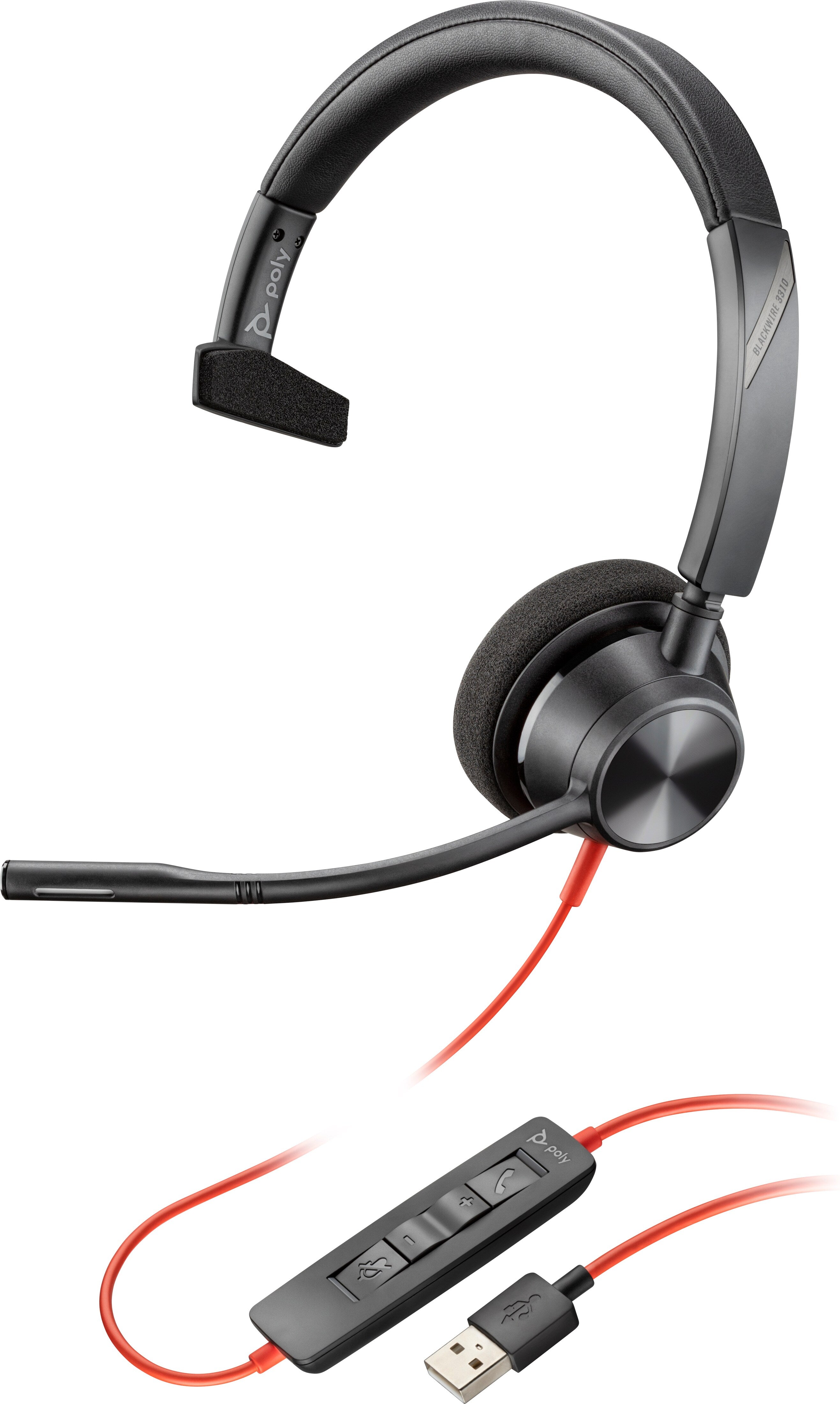 Poly Blackwire 5210 Office-Headset – On-Ear, Mono, Kabel, USB-A & 3,5 mm Klinke, Schwarz