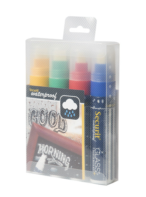 Securit SMA820-V4 Kreidemarker – Keilspitze 7–15 mm – 4er-Set, Blau/Grün/Rot/Gelb