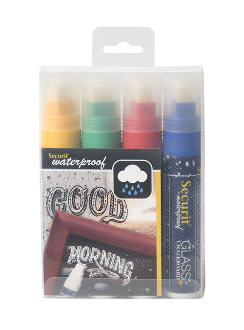 Securit SMA820-V4 Kreidemarker – Keilspitze 7–15 mm – 4er-Set, Blau/Grün/Rot/Gelb