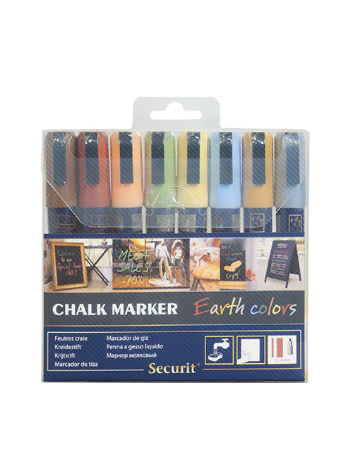 Securit SMA510-V8-ET Kreidemarker – Keilspitze 2–6 mm – 8er-Set, Erdfarben, für Metall/Kunststoff/Holz