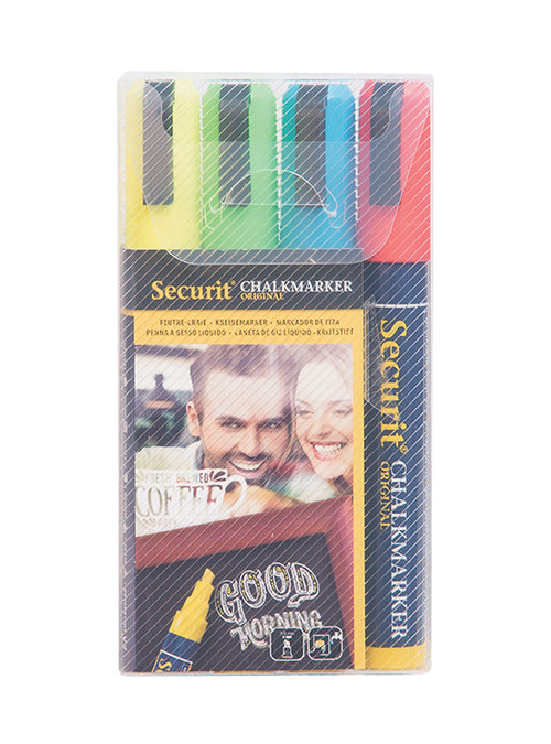 Securit SMA510-V4 Kreidemarker – Keilspitze 2–6 mm – 4er-Set, Blau/Grün/Rot/Gelb