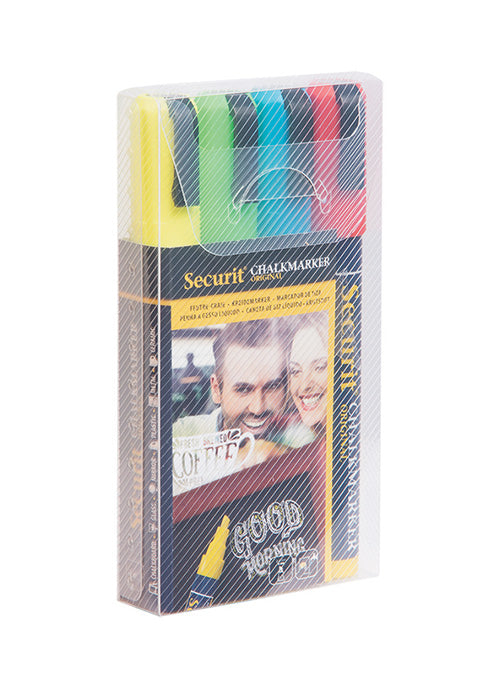 Securit SMA510-V4 Kreidemarker – Keilspitze 2–6 mm – 4er-Set, Blau/Grün/Rot/Gelb