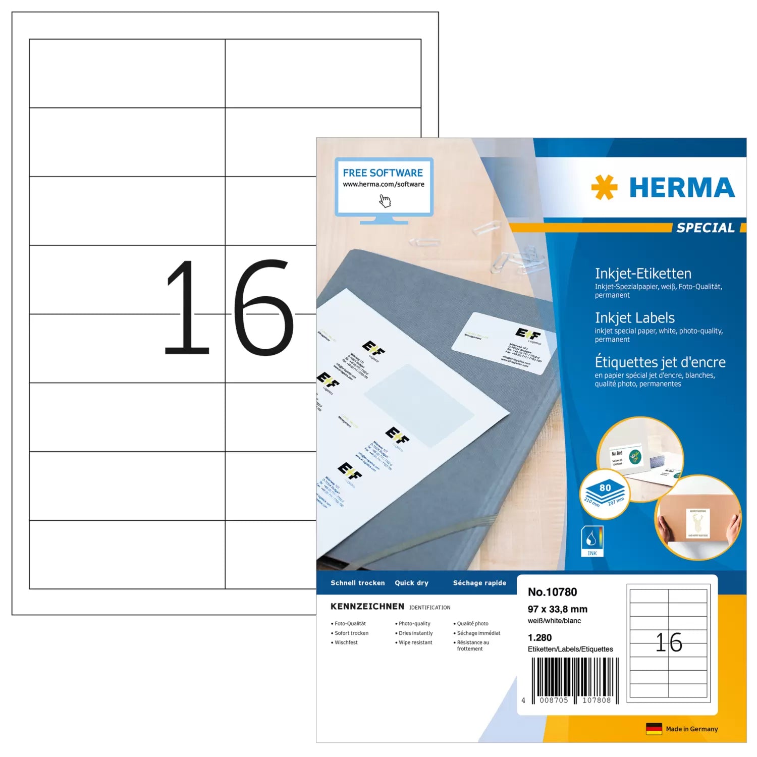 HERMA Gestanzte Etiketten, 97 mm × 34 mm, weiss, Papier, selbstklebend, 1280 Stk.