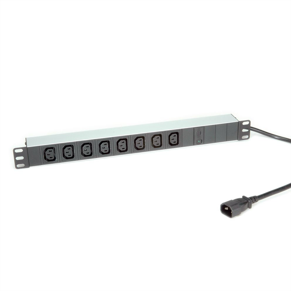 ROLINE 19" Steckdosenleiste, 8× IEC C13, ohne Schalter, 2 m, Stecker IEC C14, 1U