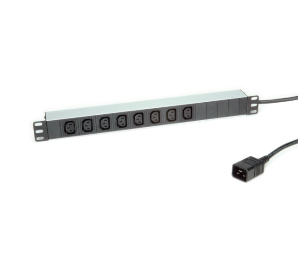 ROLINE Steckdosenleiste – 8×C13, C20 Eingang, 2 m, 19" Rack 1U, Aluminium