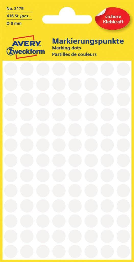 AVERY Zweckform Haftetiketten – rund Ø 8 mm, permanent, weiss, 4 Blatt (416 Stk.)