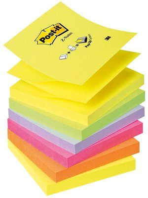 3M Post-it Haftnotizen Z-Notes – 76×76 mm – sortiert, 6×100 Blatt, Z-Faltung, PEFC