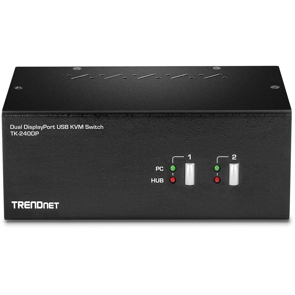 TRENDnet TK-240DP – KVM-Switch (lokal) – 2-Port DP Dual-View – 4K/60 Hz, USB 2.0-Hub, Audio