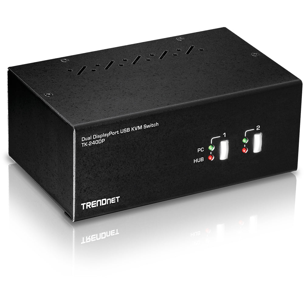 TRENDnet TK-240DP – KVM-Switch (lokal) – 2-Port DP Dual-View – 4K/60 Hz, USB 2.0-Hub, Audio
