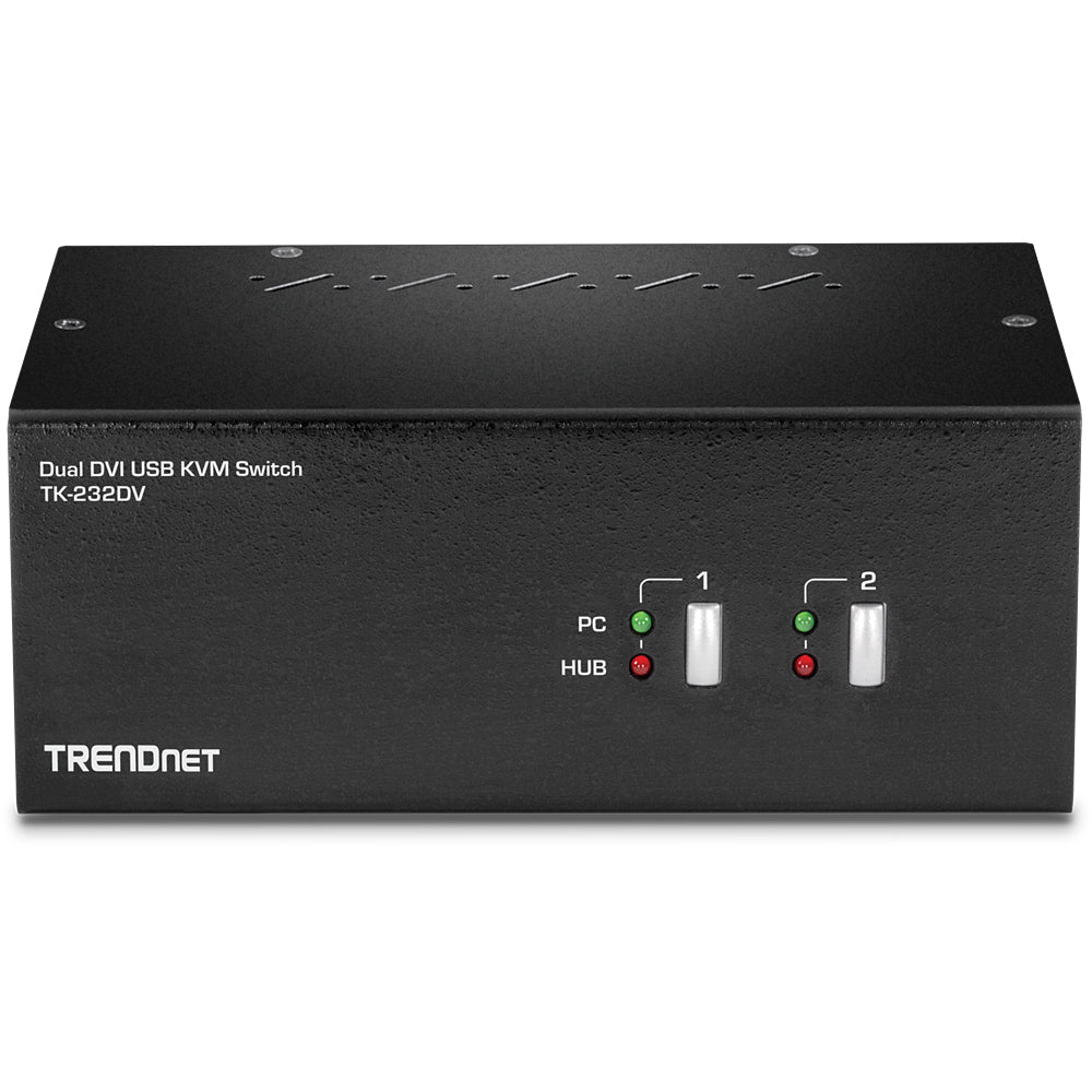 TRENDnet TK-232DV – 2-Port DVI-I Dual-View KVM-Switch – 1920 × 1200, USB 2.0 Hub, Audio