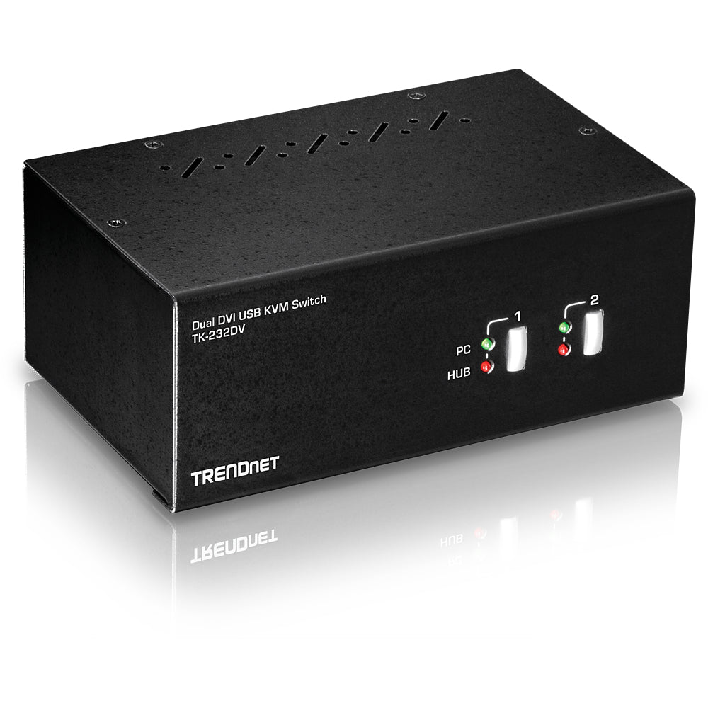 TRENDnet TK-232DV – 2-Port DVI-I Dual-View KVM-Switch – 1920 × 1200, USB 2.0 Hub, Audio