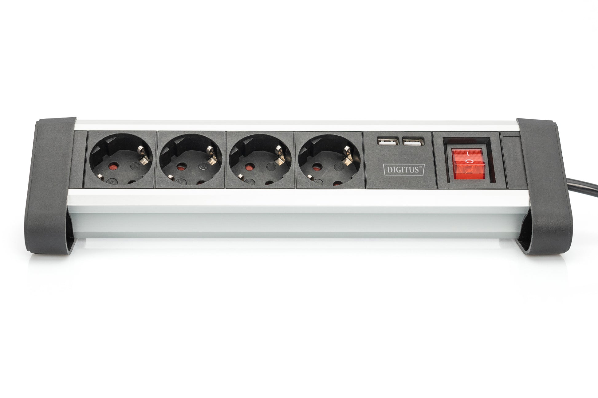 Digitus Steckdosenleiste – 4× Schuko (Typ E/F), 2× USB, 1,5 m, mit Schalter, Schwarz/Silber