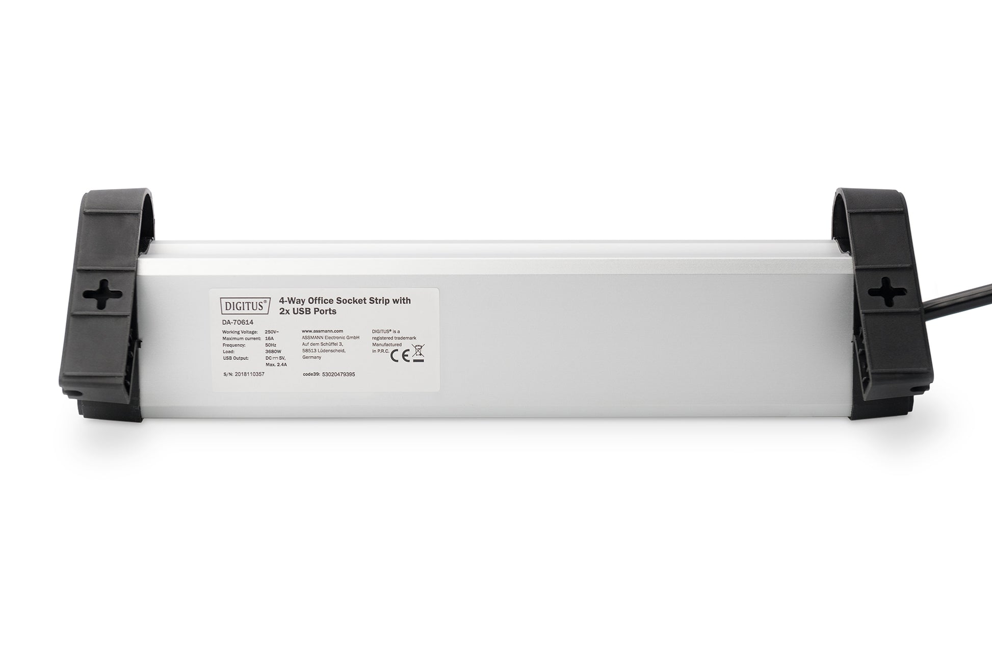 Digitus Steckdosenleiste – 4× Schuko (Typ E/F), 2× USB, 1,5 m, mit Schalter, Schwarz/Silber