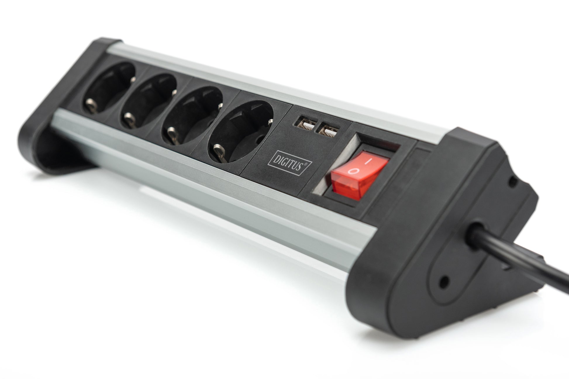 Digitus Steckdosenleiste – 4× Schuko (Typ E/F), 2× USB, 1,5 m, mit Schalter, Schwarz/Silber