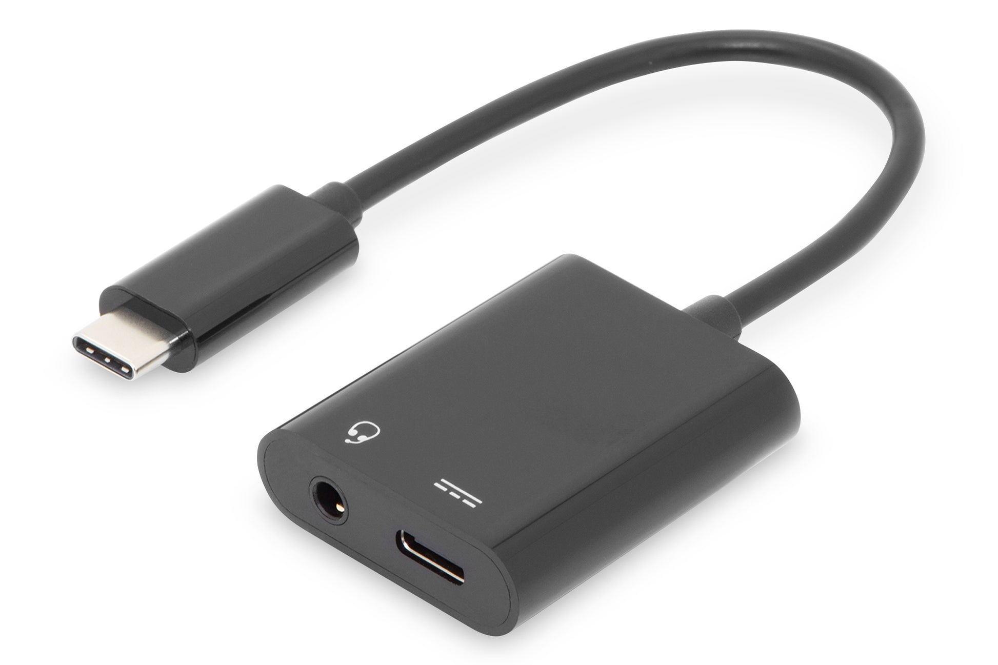 Digitus USB-C Adapter USB-C zu USB-C und 3,5 mm Klinke – USB 3.2 Gen 1 (5 Gbit/s), 0,2 m, Schwarz