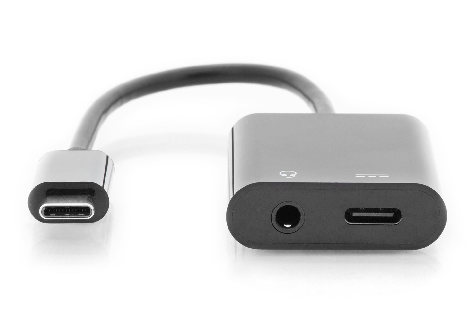 Digitus USB-C Adapter USB-C zu USB-C und 3,5 mm Klinke – USB 3.2 Gen 1 (5 Gbit/s), 0,2 m, Schwarz