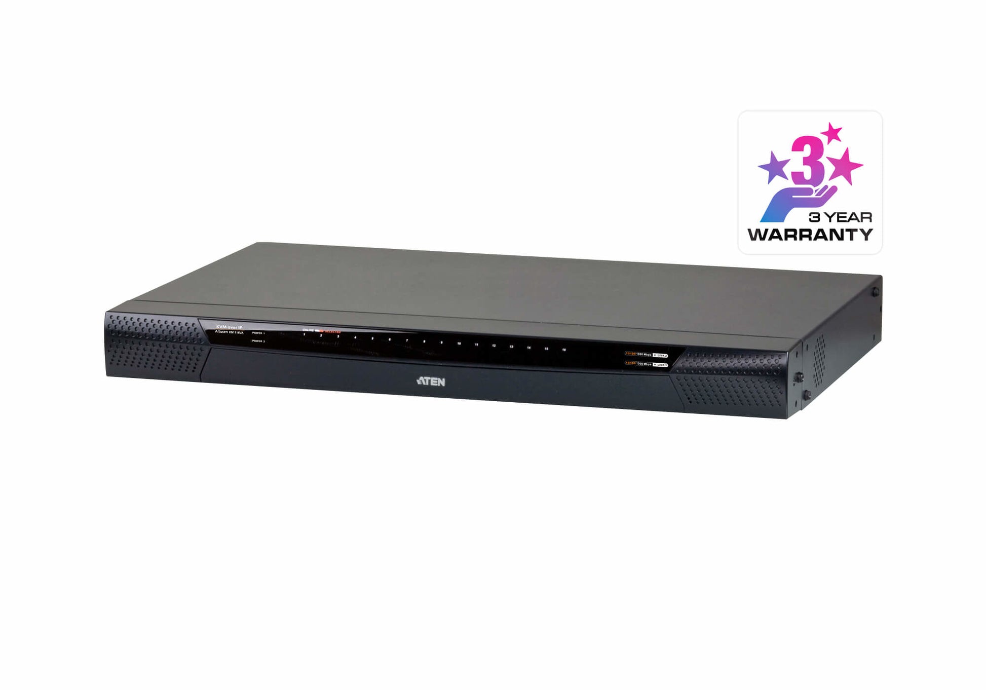 ATEN KN1116VA – KVM over IP Switch – 16 Ports, 2 GbE, Virtual Media, Audio, 1U, Schwarz