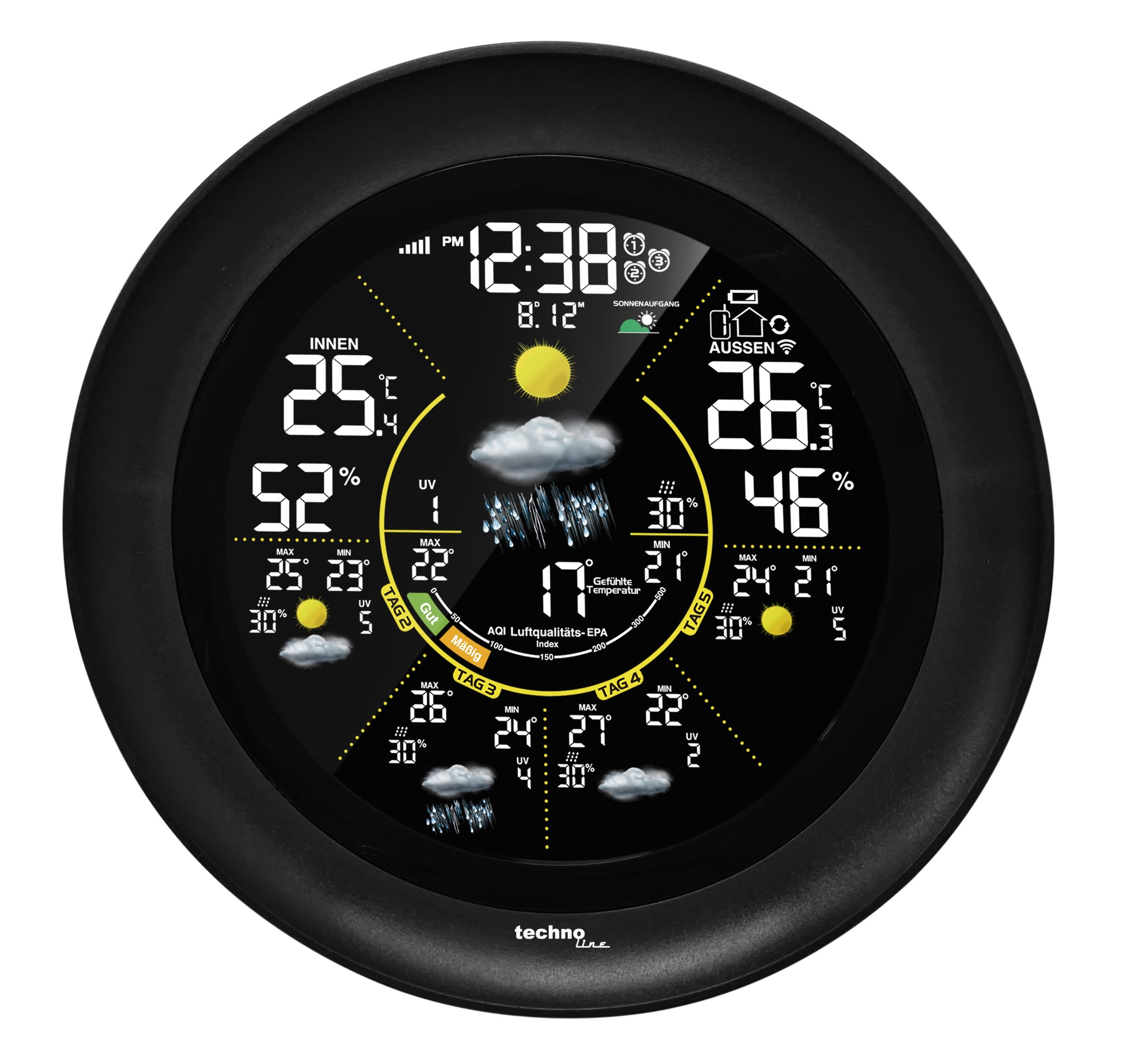 Technoline WD 3040 – Wetterstation, innen/aussen, Hygrometer, inkl. Aussensensor – schwarz