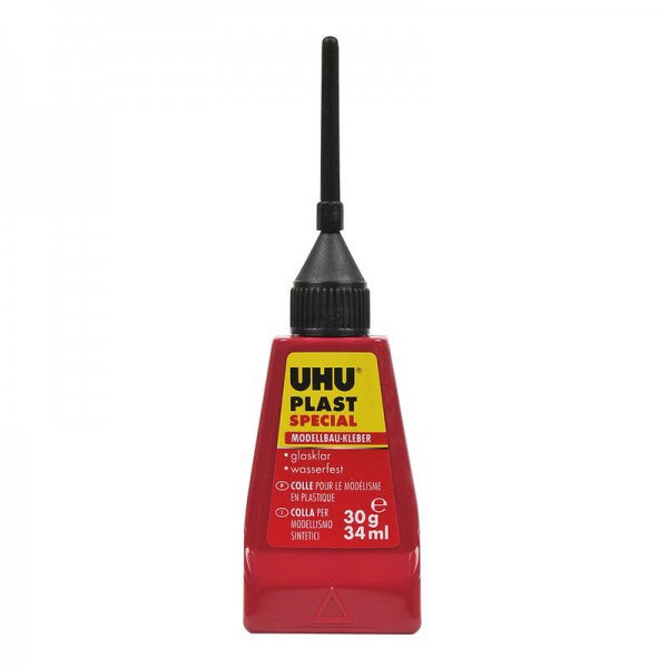 UHU Spezialkleber – Flasche mit Kanüle, permanent, transparent, 30 g, für PS-Teile und andere Kunststoffe
