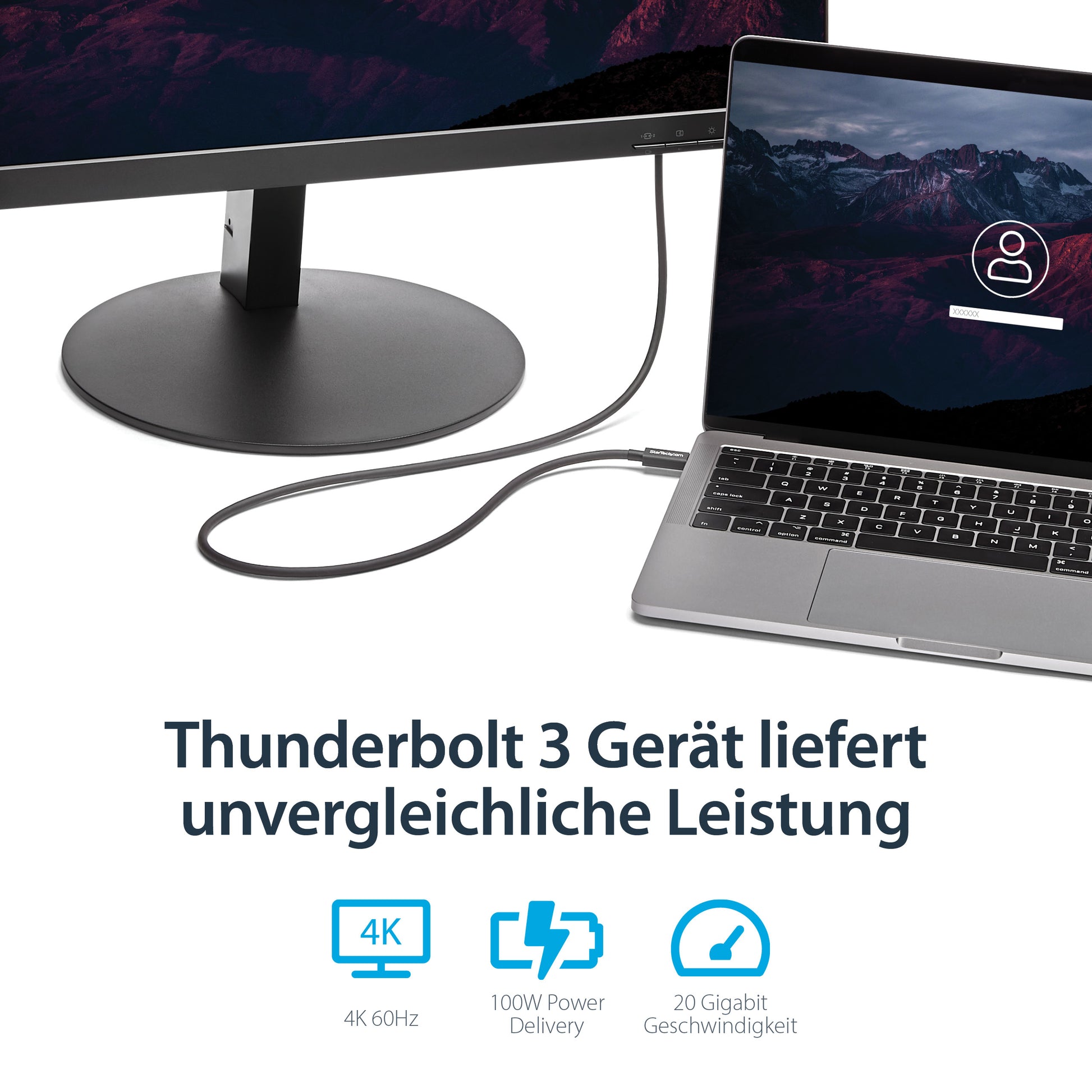 StarTech.com Thunderbolt 3 (USB-C) Kabel – 20 Gbit/s – 1 m – PD 100 W – PVC-Mantel – Schwarz